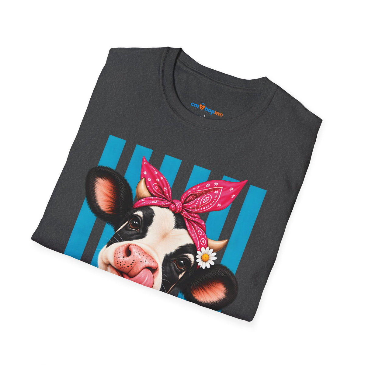 Cow Graphic T-Shirt — Cute Cow with Bandana Farm Animal Tee