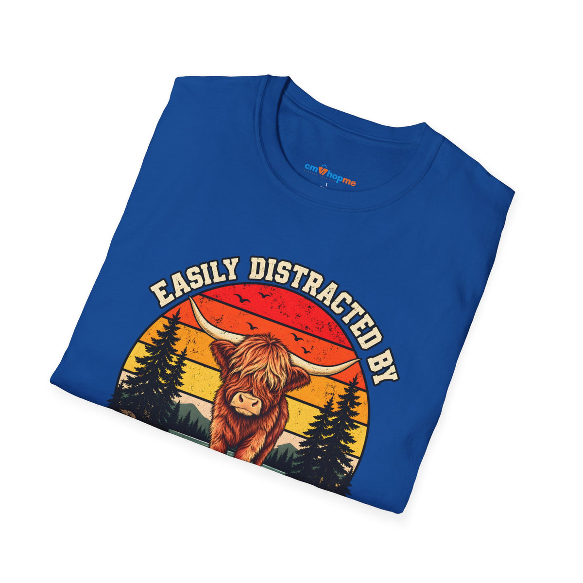 Highland Cows T-Shirt — "Easily Distracted by Highland Cows" Retro Graphic Tee