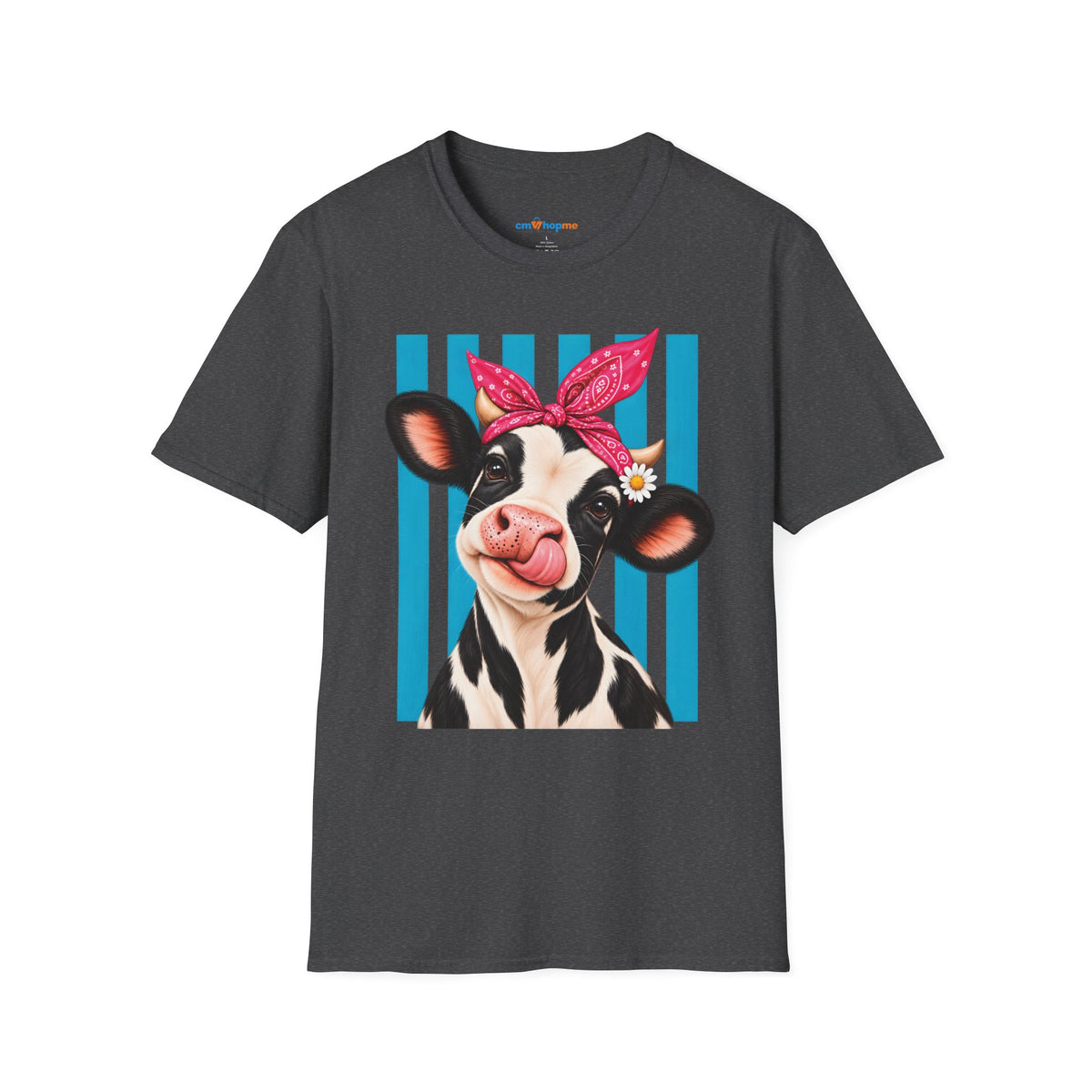 Cow Graphic T-Shirt — Cute Cow with Bandana Farm Animal Tee