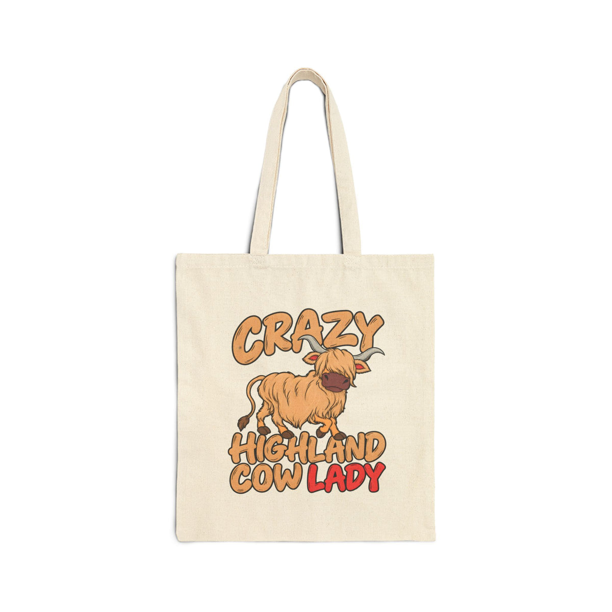 Crazy Highland Cow Lady Canvas Tote - Funny Farm Animal Grocery Bag