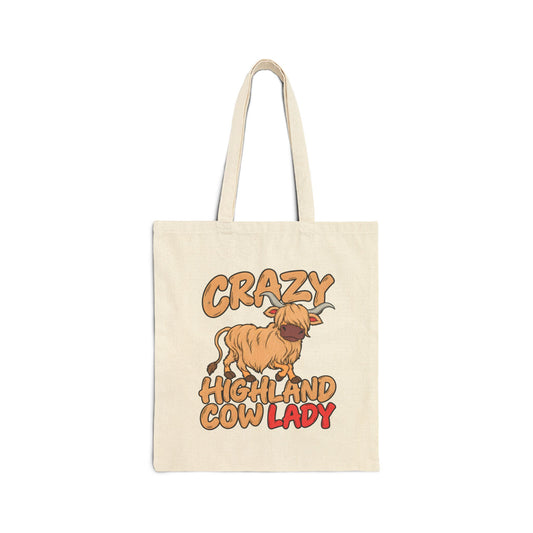 Crazy Highland Cow Lady Canvas Tote - Funny Farm Animal Grocery Bag